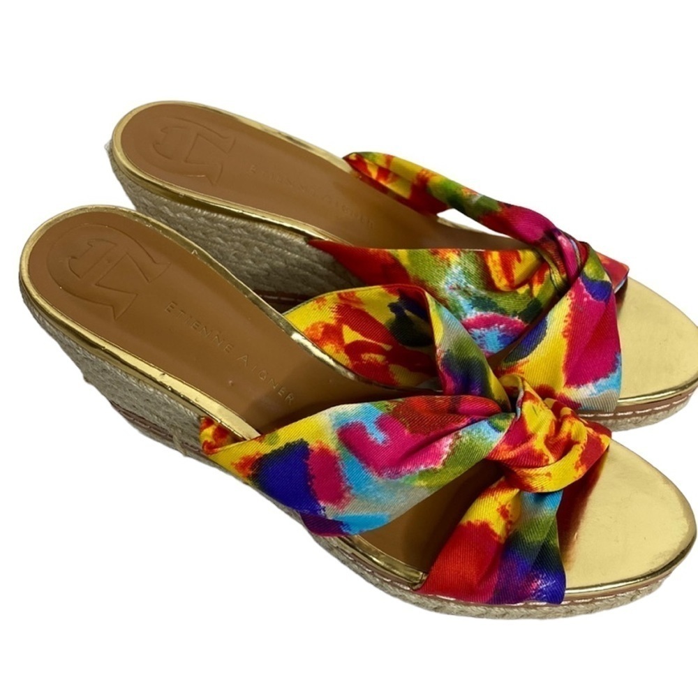Vintage Multcolored Etienne Aigner Sandals Espadrilles Wedge Shoe